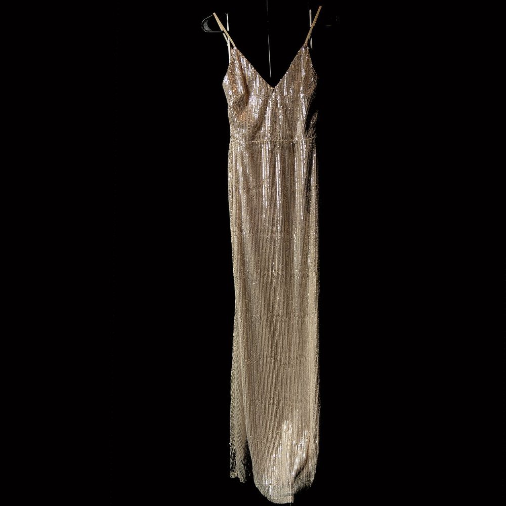 Gold sequin v-neck dress